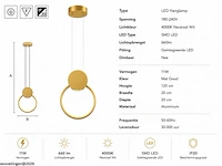 Led hanglamp 11w – 4000k neutraal wit - goud – ip20 – forever - afbeelding 5 van  6