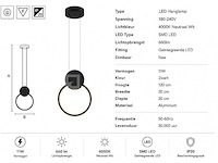 Led hanglamp 11w – 4000k neutraal wit - zwart – ip20 – forever - afbeelding 4 van  5