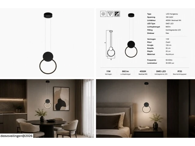 Led hanglamp 11w – 4000k neutraal wit - zwart – ip20 – forever - afbeelding 6 van  6