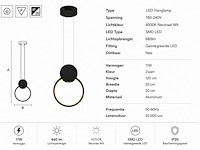 Led hanglamp 11w – 4000k neutraal wit - zwart – ip20 – forever - afbeelding 5 van  6