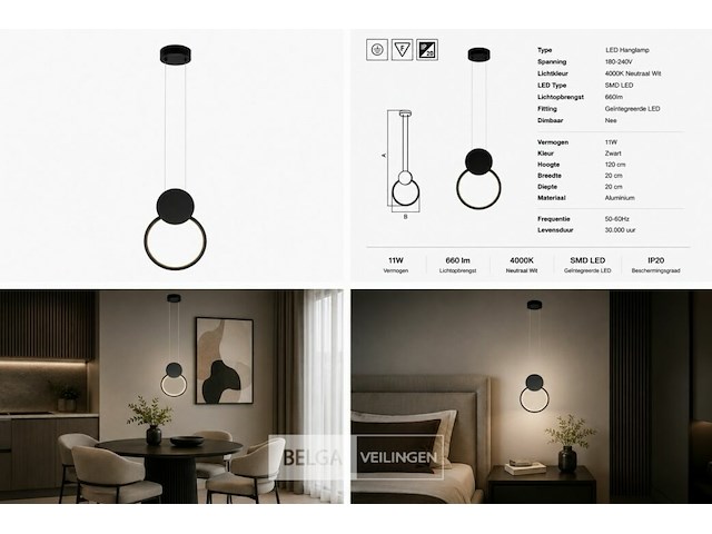 Led hanglamp 11w – 4000k neutraal wit - zwart – ip20 – forever - afbeelding 6 van  6