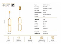 Led hanglamp 12w – 4000k neutraal wit - goud – ip20 – santana - afbeelding 4 van  5