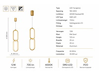 Led hanglamp 12w – 4000k neutraal wit - goud – ip20 – santana - afbeelding 4 van  5