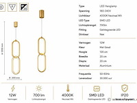 Led hanglamp 12w – 4000k neutraal wit - goud – ip20 – santana - afbeelding 4 van  5