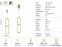 Led hanglamp 12w – 4000k neutraal wit - goud – ip20 – santana - afbeelding 4 van  5