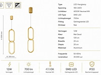 Led hanglamp 12w – 4000k neutraal wit - goud – ip20 – santana - afbeelding 5 van  6