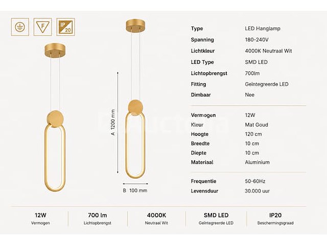 Led hanglamp 12w – 4000k neutraal wit - rose gold – ip20 – always - afbeelding 4 van  5