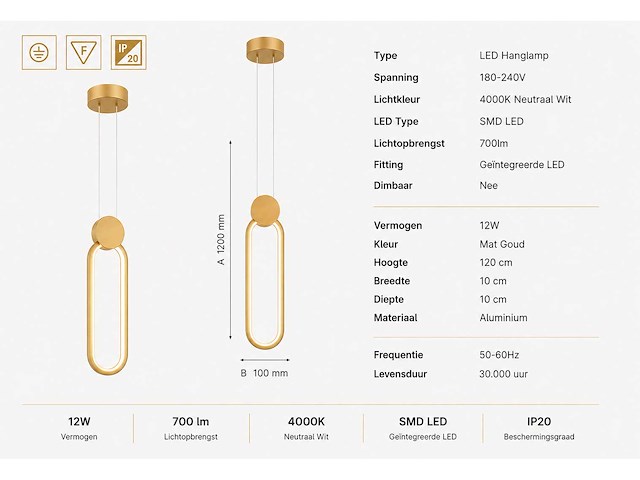 Led hanglamp 12w – 4000k neutraal wit - rose gold – ip20 – always - afbeelding 4 van  5