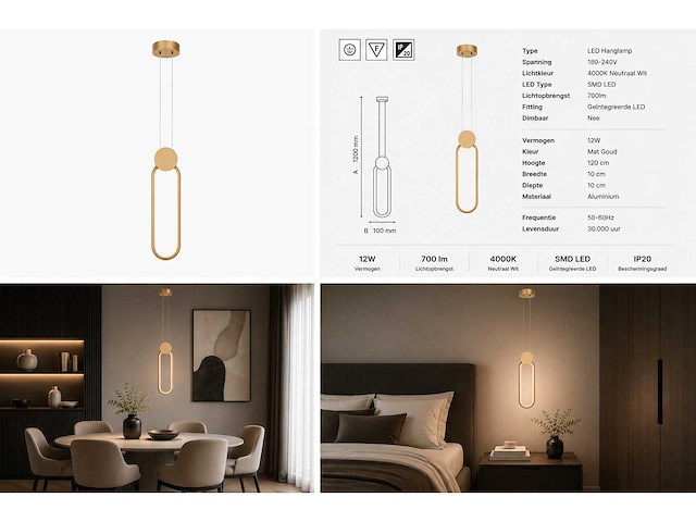 Led hanglamp 12w – 4000k neutraal wit - rose gold – ip20 – always - afbeelding 5 van  5