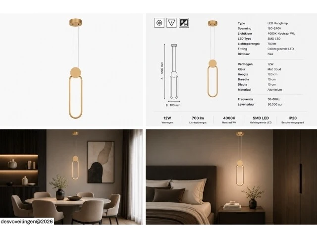 Led hanglamp 12w – 4000k neutraal wit - rose gold – ip20 – always - afbeelding 6 van  6