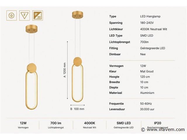 Led hanglamp 12w – 4000k neutraal wit - rose gold – ip20 – always - afbeelding 4 van  5