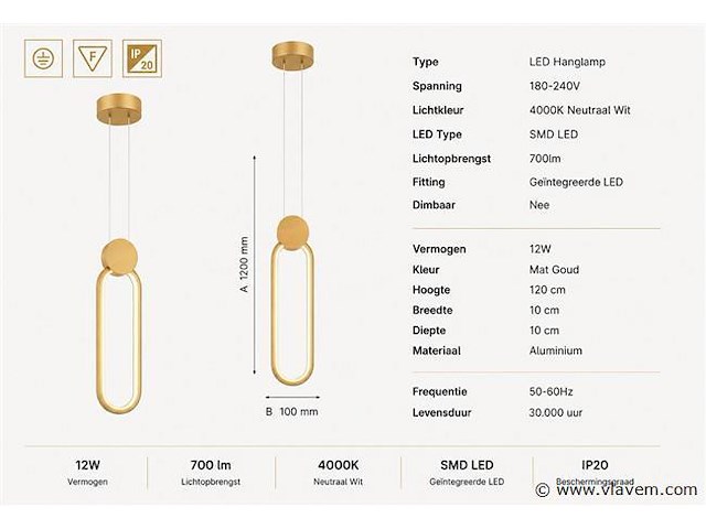 Led hanglamp 12w – 4000k neutraal wit - rose gold – ip20 – always - afbeelding 4 van  5