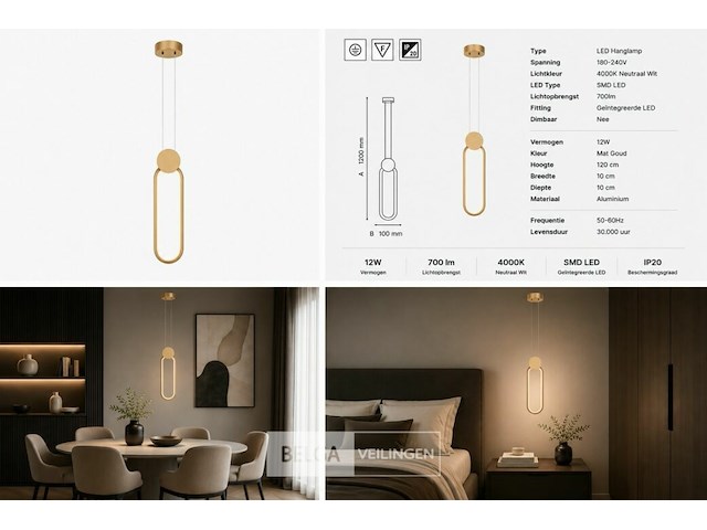Led hanglamp 12w – 4000k neutraal wit - rose gold – ip20 – always - afbeelding 6 van  6