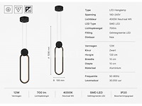 Led hanglamp 12w – 4000k neutraal wit - zwart – ip20 – always - afbeelding 5 van  5