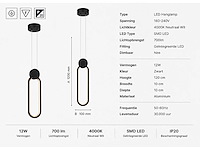 Led hanglamp 12w – 4000k neutraal wit - zwart – ip20 – always - afbeelding 4 van  5
