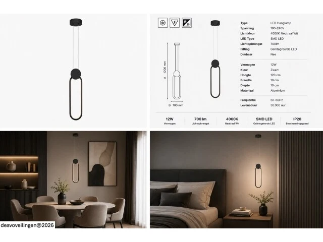 Led hanglamp 12w – 4000k neutraal wit - zwart – ip20 – always - afbeelding 6 van  6