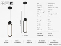 Led hanglamp 12w – 4000k neutraal wit - zwart – ip20 – always - afbeelding 4 van  5