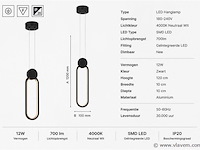 Led hanglamp 12w – 4000k neutraal wit - zwart – ip20 – always - afbeelding 4 van  5
