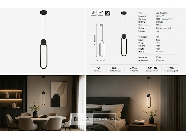 Led hanglamp 12w – 4000k neutraal wit - zwart – ip20 – always - afbeelding 6 van  6