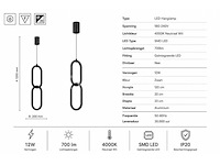 Led hanglamp 12w – 4000k neutraal wit - zwart – ip20 – santana - afbeelding 3 van  5