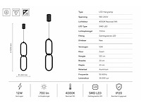 Led hanglamp 12w – 4000k neutraal wit - zwart – ip20 – santana - afbeelding 4 van  5