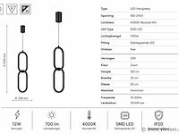 Led hanglamp 12w – 4000k neutraal wit - zwart – ip20 – santana - afbeelding 4 van  5