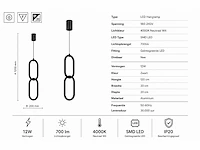 Led hanglamp 12w – 4000k neutraal wit - zwart – ip20 – santana - afbeelding 4 van  5