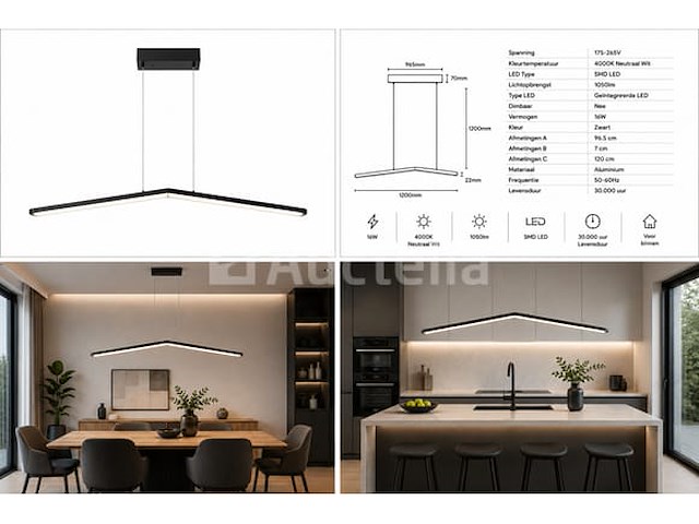 Led hanglamp 16w – 4000k neutraal wit - zwart – ip20 – edmond-16 - afbeelding 2 van  5