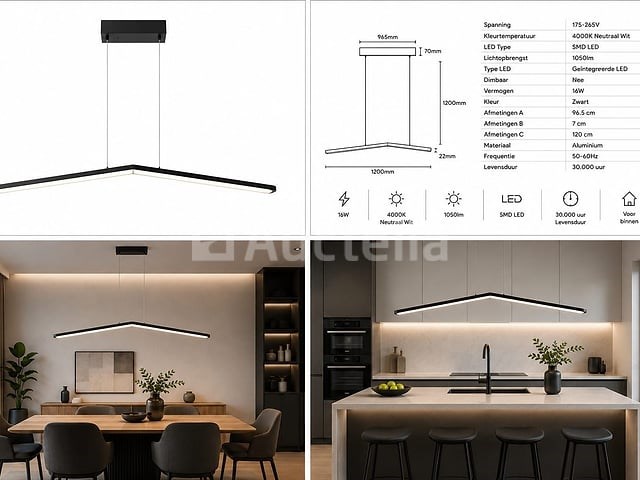 Led hanglamp 16w – 4000k neutraal wit - zwart – ip20 – edmond-16 - afbeelding 5 van  5