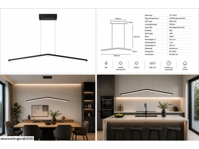 Led hanglamp 16w – 4000k neutraal wit - zwart – ip20 – edmond-16 - afbeelding 6 van  6