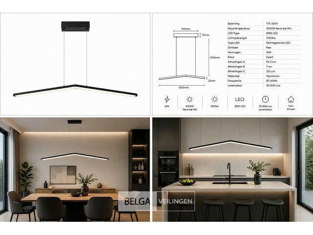Led hanglamp 16w – 4000k neutraal wit - zwart – ip20 – edmond-16 - afbeelding 6 van  6