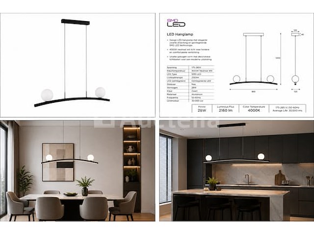 Led hanglamp 28w – 4000k neutraal wit - zwart – ip20 – invicta-28 - afbeelding 3 van  5