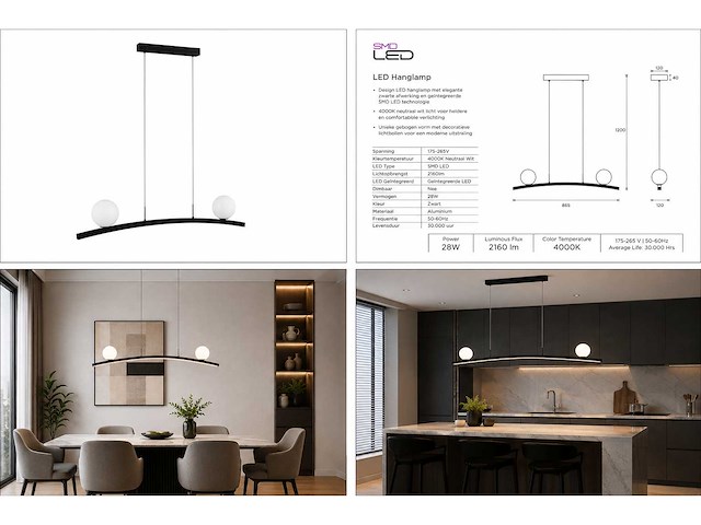 Led hanglamp 28w – 4000k neutraal wit - zwart – ip20 – invicta-28 - afbeelding 5 van  5