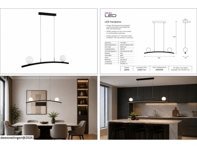 Led hanglamp 28w – 4000k neutraal wit - zwart – ip20 – invicta-28 - afbeelding 6 van  6