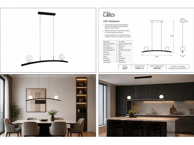 Led hanglamp 28w – 4000k neutraal wit - zwart – ip20 – invicta-28 - afbeelding 5 van  5