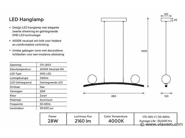 Led hanglamp 28w – 4000k neutraal wit - zwart – ip20 – invicta-28 - afbeelding 4 van  5