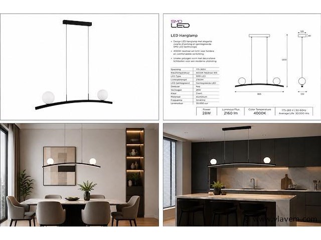 Led hanglamp 28w – 4000k neutraal wit - zwart – ip20 – invicta-28 - afbeelding 5 van  5
