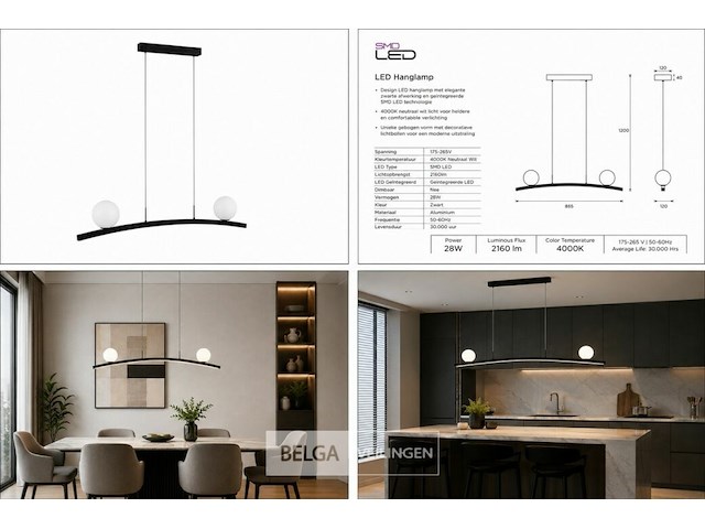 Led hanglamp 28w – 4000k neutraal wit - zwart – ip20 – invicta-28 - afbeelding 6 van  6