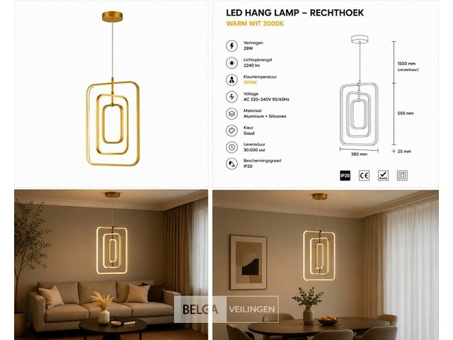 Led hanglamp – 45w – goud – in hoogte verstelbaar – 5835/3 - afbeelding 5 van  5