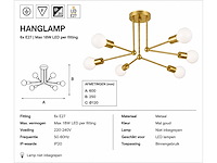 Led hanglamp max 18w – 6x e27 – goud – 600x250mm – ip20 – lorenzo-6 - afbeelding 2 van  3