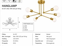 Led hanglamp max 18w – 6x e27 – goud – 600x250mm – ip20 – lorenzo-6 - afbeelding 4 van  5