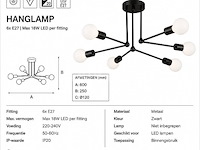 Led hanglamp max 18w – 6x e27 – zwart – 600x250mm – ip20 – lorenzo-6 - afbeelding 5 van  5