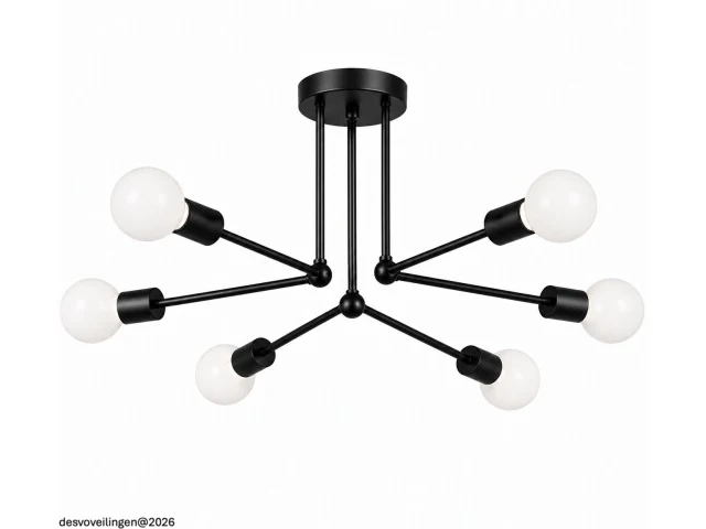 Led hanglamp max 18w – 6x e27 – zwart – 600x250mm – ip20 – lorenzo-6 - afbeelding 3 van  6
