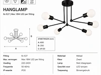 Led hanglamp max 18w – 6x e27 – zwart – 600x250mm – ip20 – lorenzo-6 - afbeelding 5 van  6