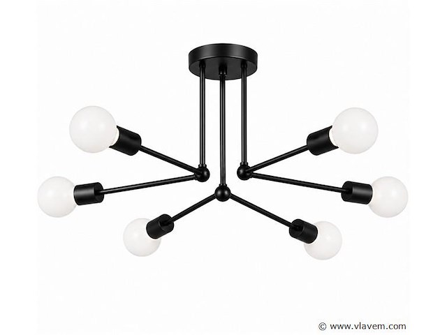 Led hanglamp max 18w – 6x e27 – zwart – 600x250mm – ip20 – lorenzo-6 - afbeelding 2 van  5