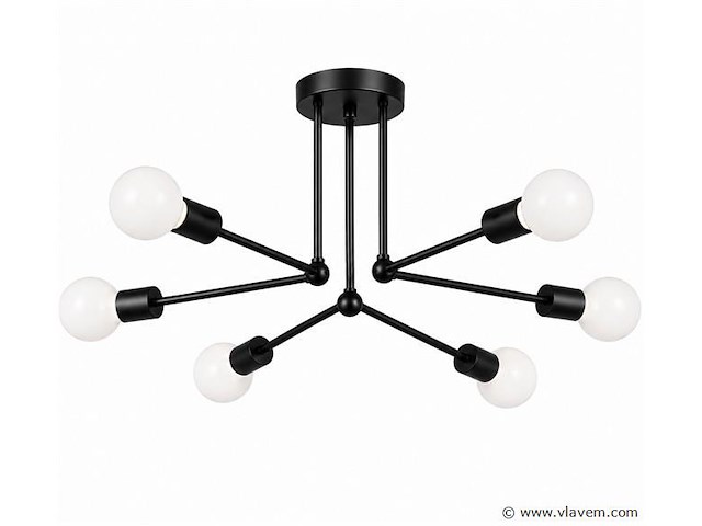 Led hanglamp max 18w – 6x e27 – zwart – 600x250mm – ip20 – lorenzo-6 - afbeelding 2 van  5