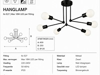 Led hanglamp max 18w – 6x e27 – zwart – 600x250mm – ip20 – lorenzo-6 - afbeelding 5 van  6