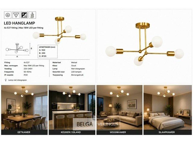 Led hanglamp max 18w – e27 – goud – 520x250mm – ip20 – lorenzo-4 - afbeelding 6 van  6
