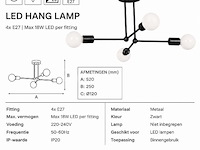 Led hanglamp max 18w – e27 – zwart – 520x250mm – ip20 – lorenzo-4 - afbeelding 3 van  5