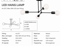 Led hanglamp max 18w – e27 – zwart – 520x250mm – ip20 – lorenzo-4 - afbeelding 4 van  5